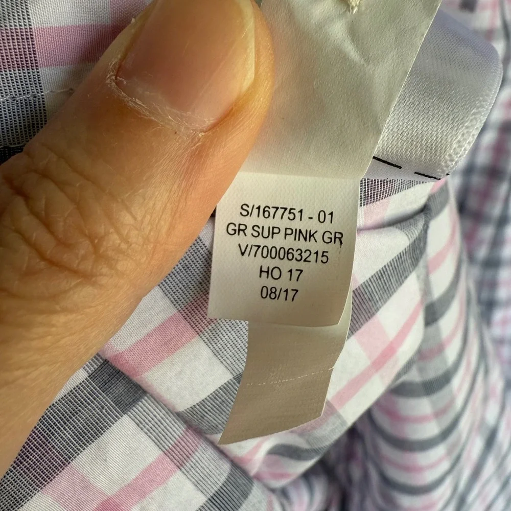 BANANA REPUBLIC 'Grant Fit' Supima Cotton‎ Gray Pink Plaid Mens Button Down, L